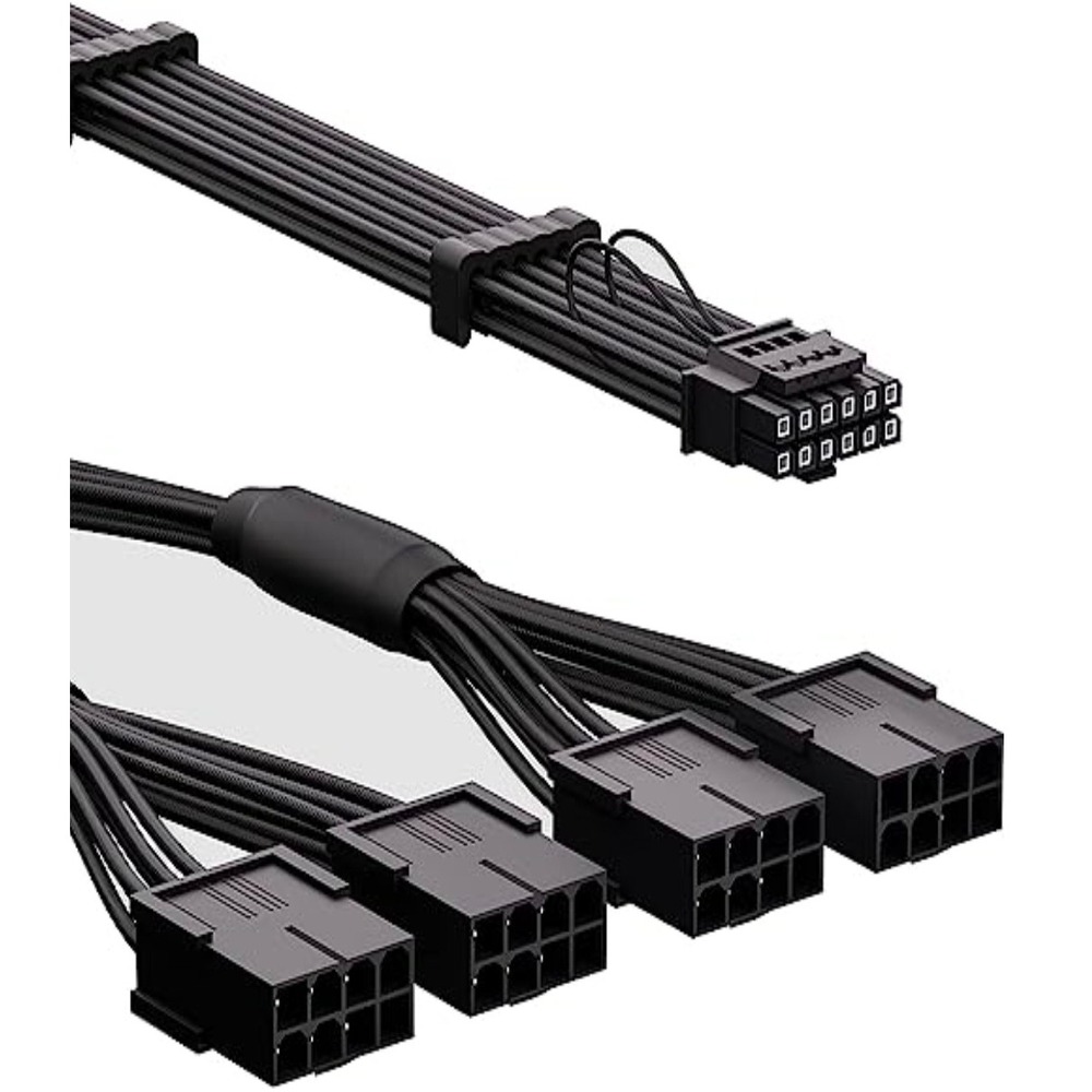 Oddtone PCIe 5.0 Extension Cable 16 Pin 12VHPWR to 4x8 Pin Sleeved Black 14in